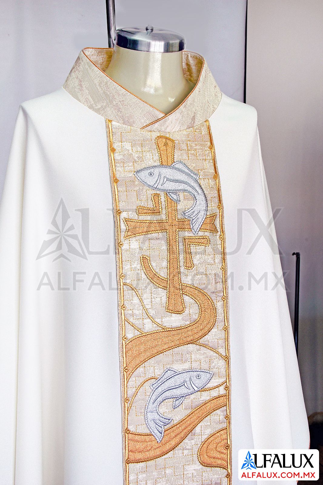 22 PECES Alfalux Casulla Central Perla Blanco Brocado Paint 32 (4)